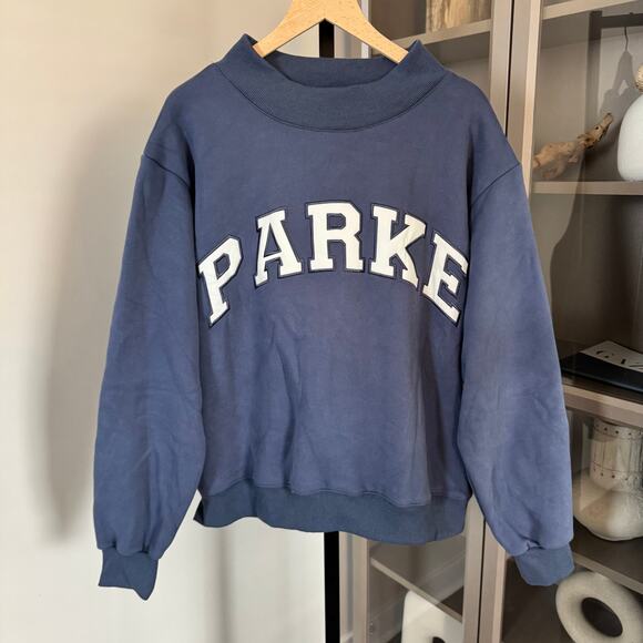 Parke Logo Mockneck Sweatshirt NEW Blue White Varsity Pullover Size Large XL - Picture 2 of 6